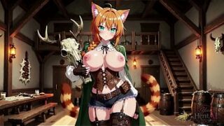 Sexy kitty gets gangbanged after being saved from titlicking fantasm (AI generated)